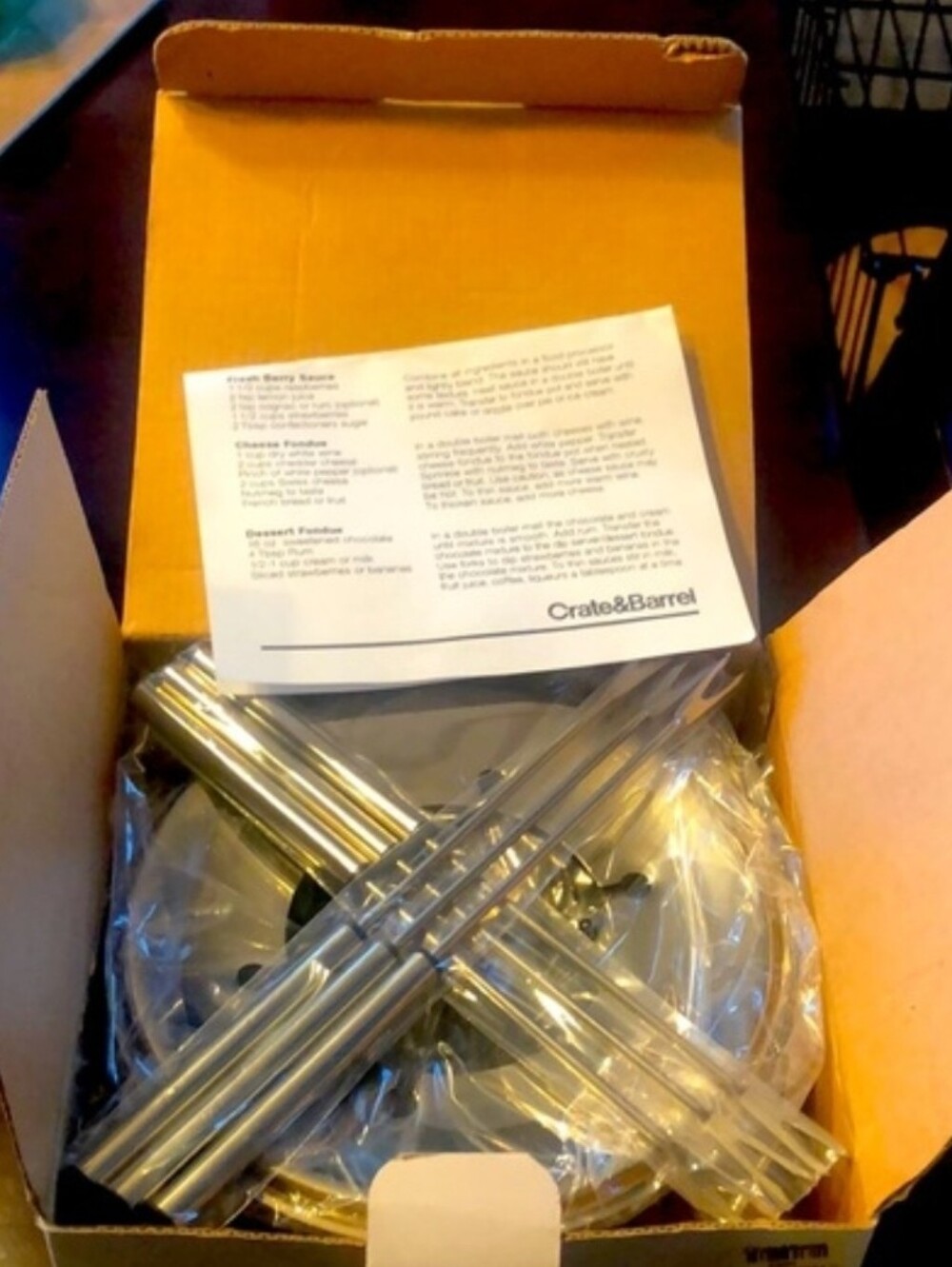 Crate & Barrel Cheese/Fondue stainless steel set.